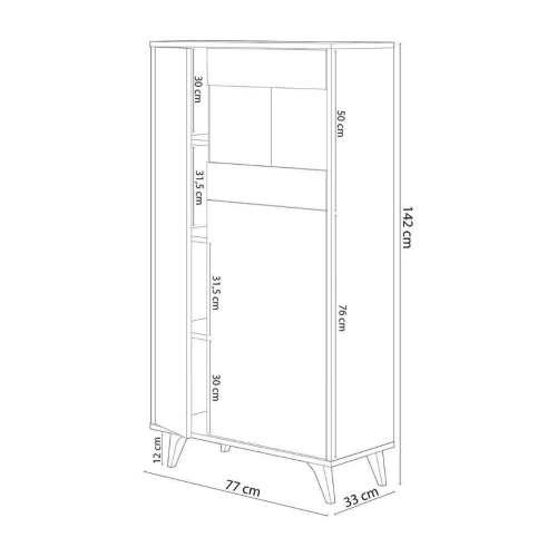 Vitrina de melamina roble canadian y blanco artik con 3 puertas y estantes 016617F