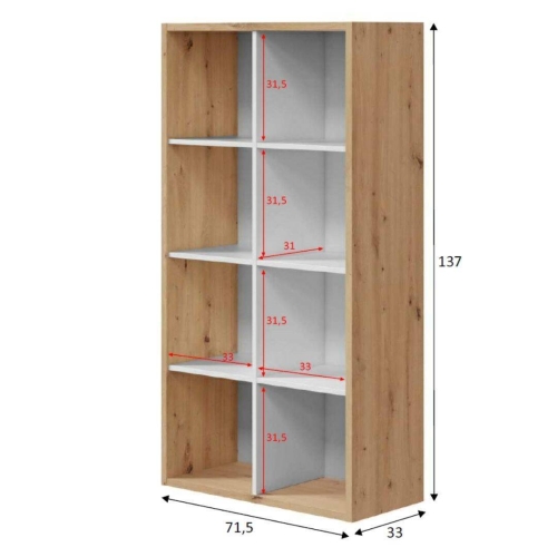 Estantería alta roble nodi y blanco Artik de melamina 015419W