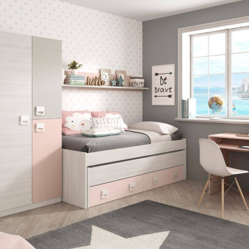 Conjunto de dormitorio NUBE de doble cama con dos cajones y estante 0M7449Y