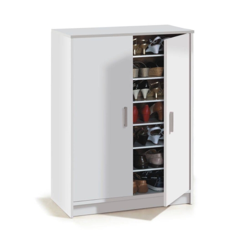 Zapatero blanco de melamina con 2 puertas y 6 estantes 007853O