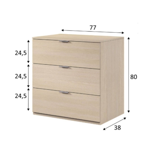 Cómoda de tres cajones con acabado de roble LC7823R