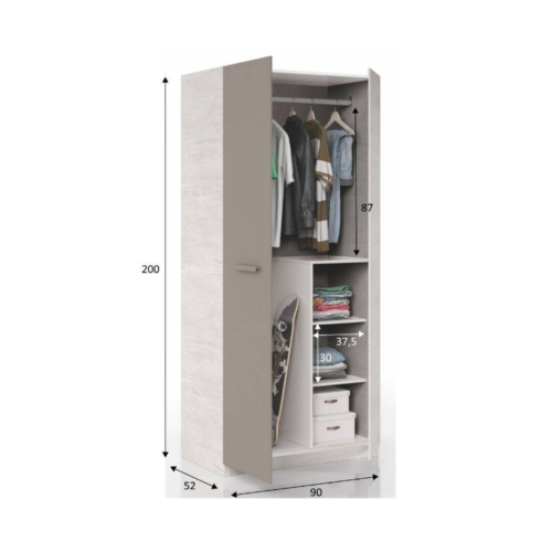 Armario Juvenil de 2 Puertas 200 cm Blanco-Alpes ARES 016667F