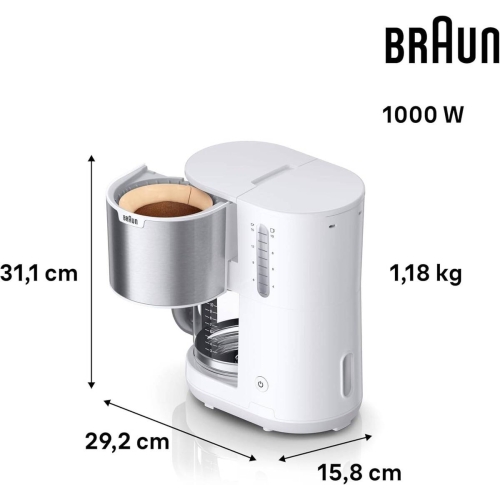 Cafetera de Goteo Braun 1000W Antigoteo 15 Tazas KF1500WH