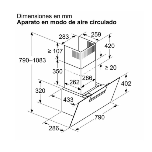 Campana Decorativa Inclinada Cristal Negro A+ Modelo DWK87FN60