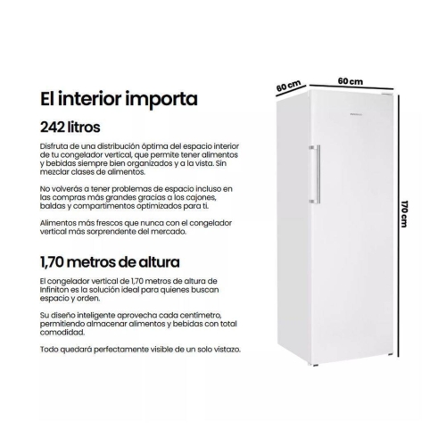 Congelador Vertical INFINITON 242L Clase E No Frost ECO-SMART CV242L70BED
