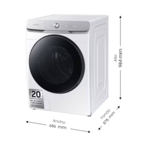 Lavadora SAMSUNG 20kg 1000rpm WiFi AI EcoBubble Clase A WF20DG8650BWU3