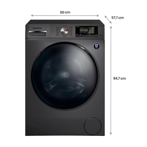 Lavadora 9kg 1400rpm Clase A Inverter con Vapor Dark Inox INFINITON WMS94ADX