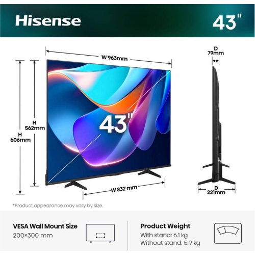 Televisor 43" HISENSE 4K UHD con Smart TV IA 60 Hz 43A6S