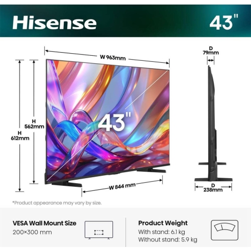 Televisor 43" QLED 4K Smart TV con Dolby Vision HISENSE 43Q7S