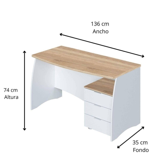 Mesa de Despacho con Tres Cajones en Blanco y Roble ESTIL 0F4625A