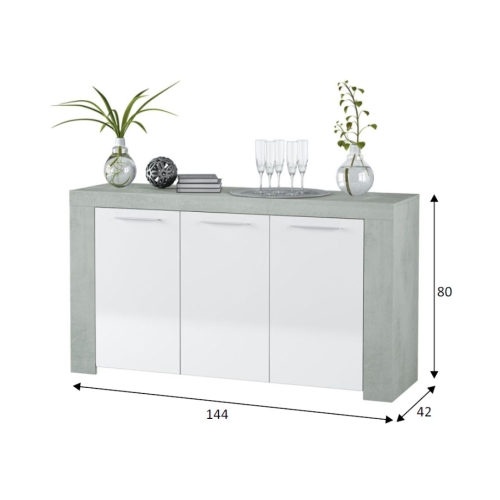 Aparador de melamina ArtiK acabado cemento y blanco 016620L
