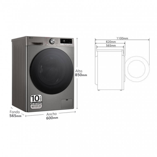 Lavadora LG 10.5kg 1400rpm Clase A con Vapor Steam+ Inox F4WR7010AGS