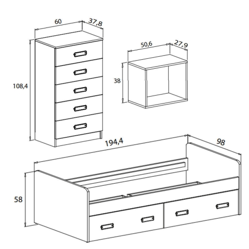 Dormitorio Juvenil con Cama Nido 2 Cajones Puccini-Andersen DONALD+ 9