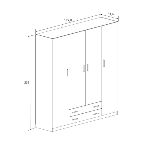 Armario de Dormitorio 4 Puertas y 2 Cajones en Melamina RAPID Mauvella-rayas C029RPDA4P2C MVR