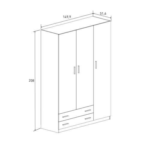 Armario de Dormitorio 3 Puertas y 2 Cajones en Melamina RAPID Mauvella-rayas C029RPDA3P2C MVR