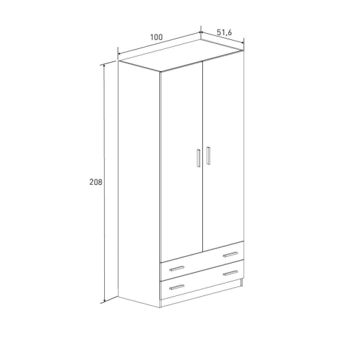 Armario de Dormitorio 2 Puertas y 2 Cajones en Melamina RAPID Mauvella-rayas C029RPDA2P2C MVR