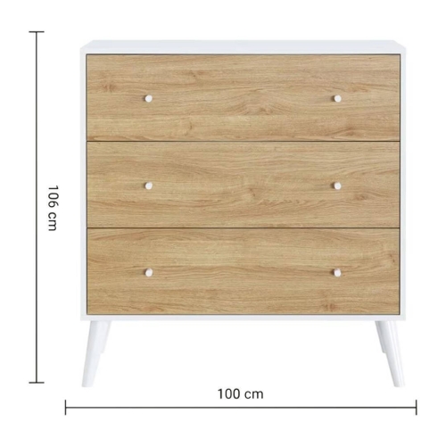 Cómoda 3 Cajones Color Blanco-Natural LARSEN MBLDOR0000015