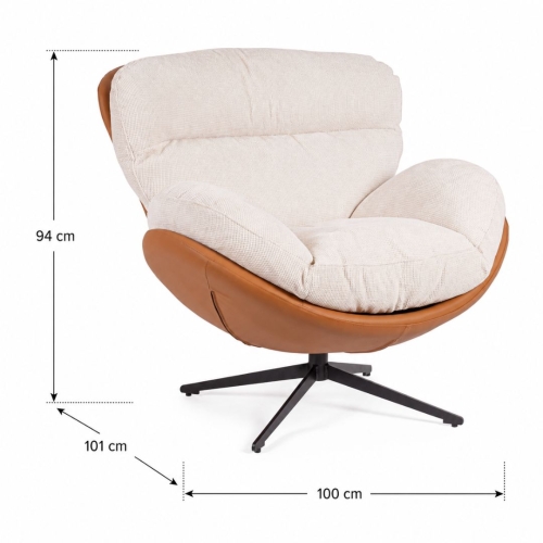Sillón Giratorio Tapizado en Tela y Cuero Sintético ADINDA 0732239