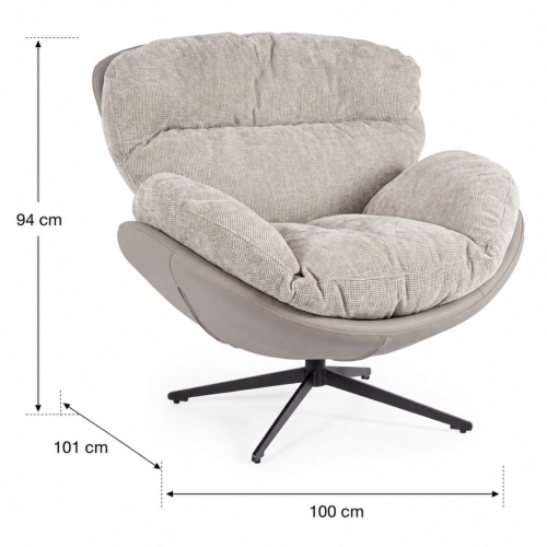 Sillón Giratorio Tapizado en Tela y Cuero Sintético Gris Oscuro y Vsion ADINDA 0732240