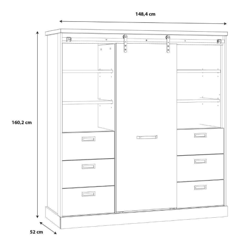 Buffet con 6 Cajones y LED en Roble Waterford y Negro KASZIMIRO KZMR631B-M328
