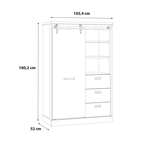 Vitrina 1 Puerta y 3 Cajones con Luces LED KZMR621LB-M328