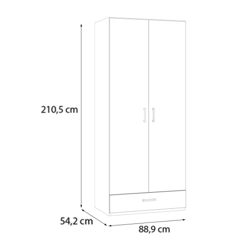 Armario de Dormitorio 2 Puertas y 1 Cajón Estructura de Melamina Natural ECBS923-D108