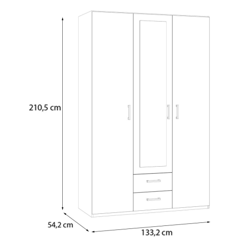 Armario de Dormitorio 2 Puertas con Espejo y 2 Cajones Blanco ECBS931-120