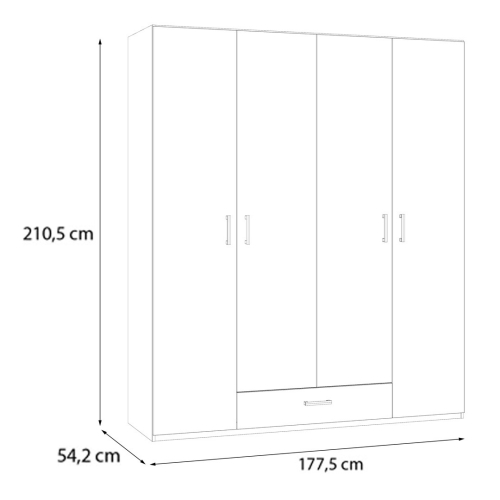 Armario de Dormitorio 4 Puertas 1 Cajón Acabado Blanco ECBS941-120