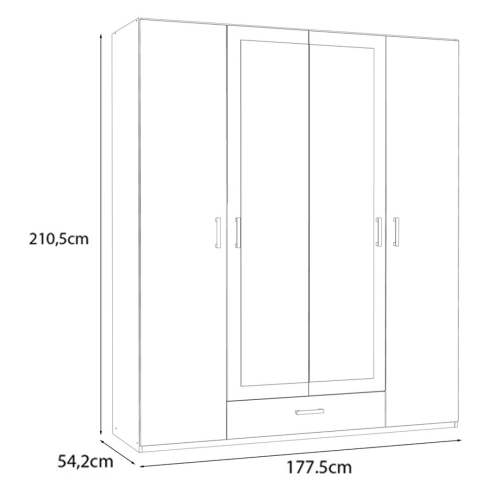 Armario de Dormitorio Blanco con Espejo y Cajón ECBS944-120