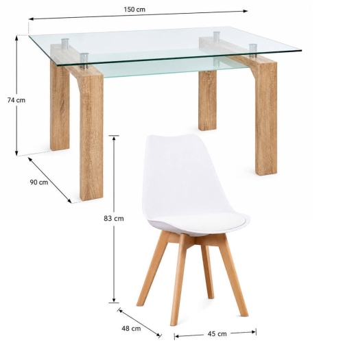 Conjunto Mesa Comedor Cristal y 4 Sillas Blancas SENSEI