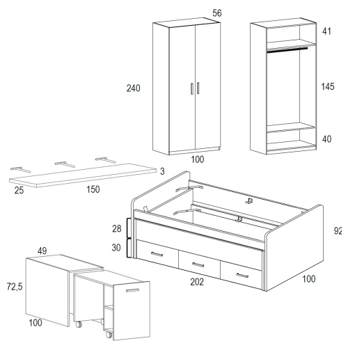 Dormitorio Juvenil con Cama Compacta y Armario WHYNOT 27