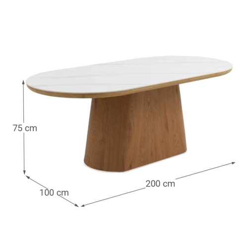 Mesa de Comedor Oval en Roble y MDF con Encimera Mármol CALACATTA 11417