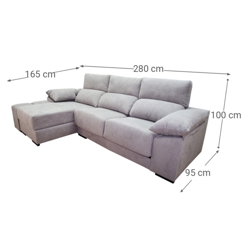 Sofá 3 plazas más Chaiselongue Izquierda Tapizada en Tela Modelo 1300