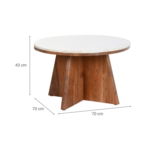Mesa de Centro Estructura de Madera Acacia y Superficie de Marmol Blanco MB-201497