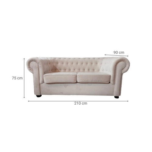 Sofá Chester 3 plazas de Terciopelo Capitoné Color Beige 29-23