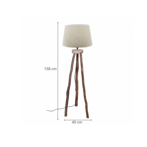 Lámpara de Pie MILETO Patas Forma trípode de Madera Natural y Pantalla Beige 32-218