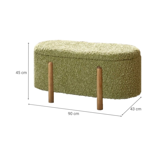 Taburete Descalzador para Pie de Cama Tapizado en Tela Rizo Largo Verde con Patas de Madera Natural MASKINI 33-618