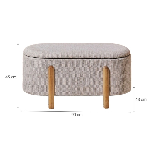 Taburete Descalzador para Pie de Cama Tapizado en Tela Beige con Patas de Madera Natural MASKINI 33-619