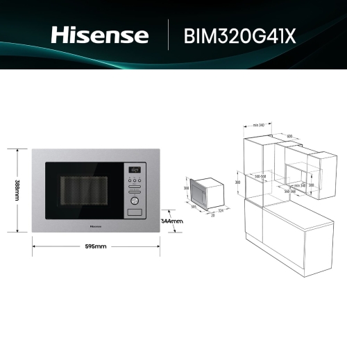 Microondas Hisense Integrable 20L Grill Inox BIM320G41X