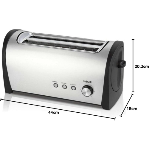 Tostador HAEGER 2 Ranuras Largas Inox Desayuno Plus Multifunción TO14D010A