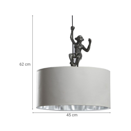 Lámpara de Techo con una Figura de Mono Estructura de Resina Color Plata y Pantalla de Tela Blanca 55-466