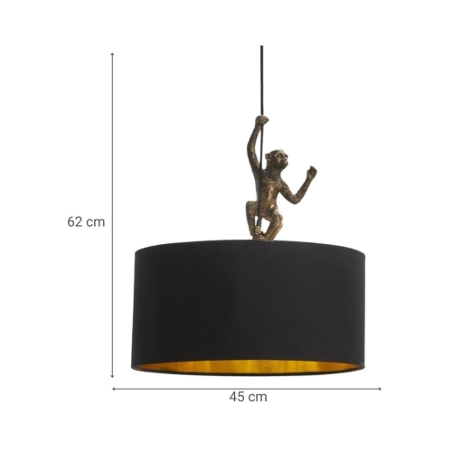Lámpara de Techo con una Figura de Mono de Resina Color Dorado y Pantalla de Tela Negra 55-467