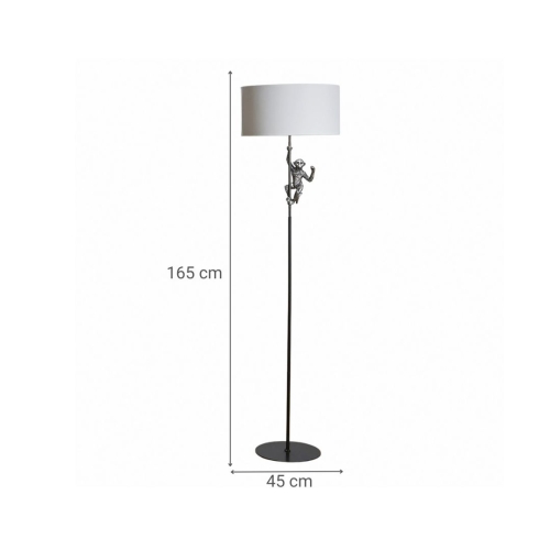 Lámpara de Pie con una Figura de Mono Estructura de Resina Color Plata y Pantalla de Tela Blanca 55-468