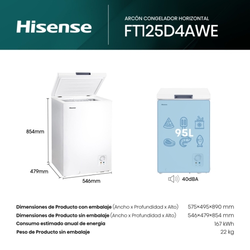 Congelador Horizontal Hisense 95L Clase E FT125D4AWE