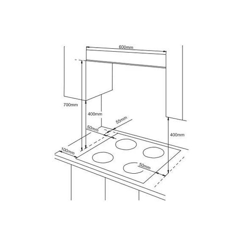 Placa de Gas INFINITON 4 Fuegos Cristal 60cm GG429