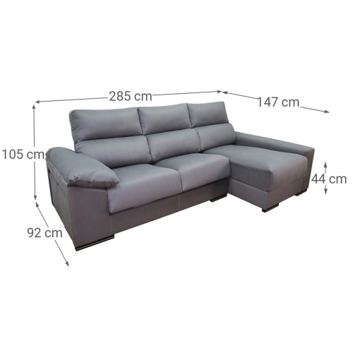 Sofá con Chaise Longue derecha con arcón y 2 puff modelo ARIEL