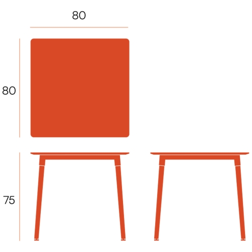 Mesa de comedor Fija Cuadrada con Patas de Madera y Sobre de MDF Lacado CARIBE 80 cm