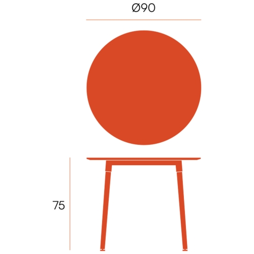 Mesa de comedor Fija Redonda con Patas de Madera y Sobre de MDF Lacado CARIBE 90 cm