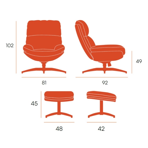 Sillón Giratorio Basculante con Ottoman Tela Color Perla+Nube DENIA CG2214PN