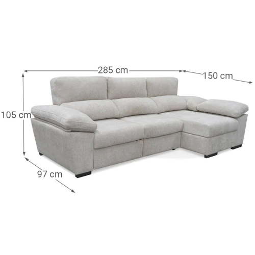 Sofá Chaise Longue con Arcón y Asientos Deslizantes Derecha ELAN